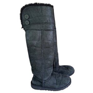 UGG Bailey Button Over The Knee Sheepskin Boots Black Women’s Size 6 Rare Style